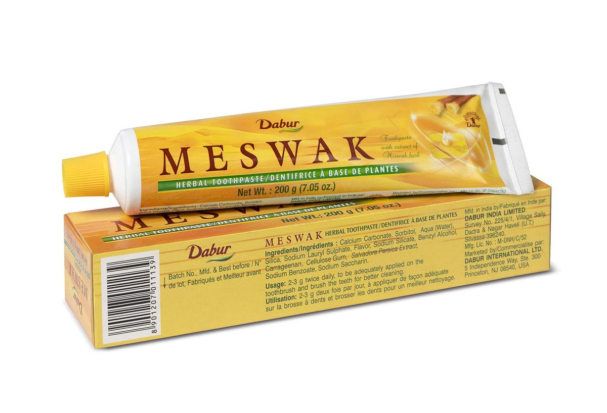 Dabur Meswak Toothpaste - Fluoride Free Toothpaste, Natural Toothpaste for Oral & Gum Health, Toothpaste for Dental Care. Natural Toothpaste with Miswak Essence, Daily for Oral Care (Pack of 3)