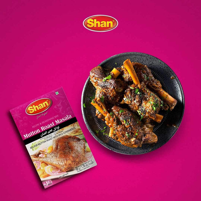 Shan Mutton Roast Recipe and Seasoning Mix 1.76 oz (50g) - Spice Powder for Mutton Roast with Mild Condiments - Suitable for Vegetarians - Airtight Bag in a Box