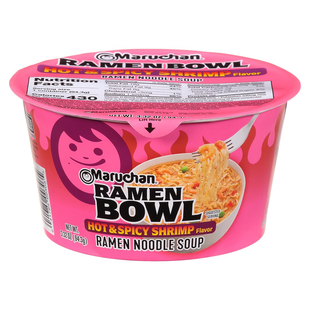 Maruchan Bowl Hot & Spicy Shrimp Flavor, 3.32 Oz, Pack of 6