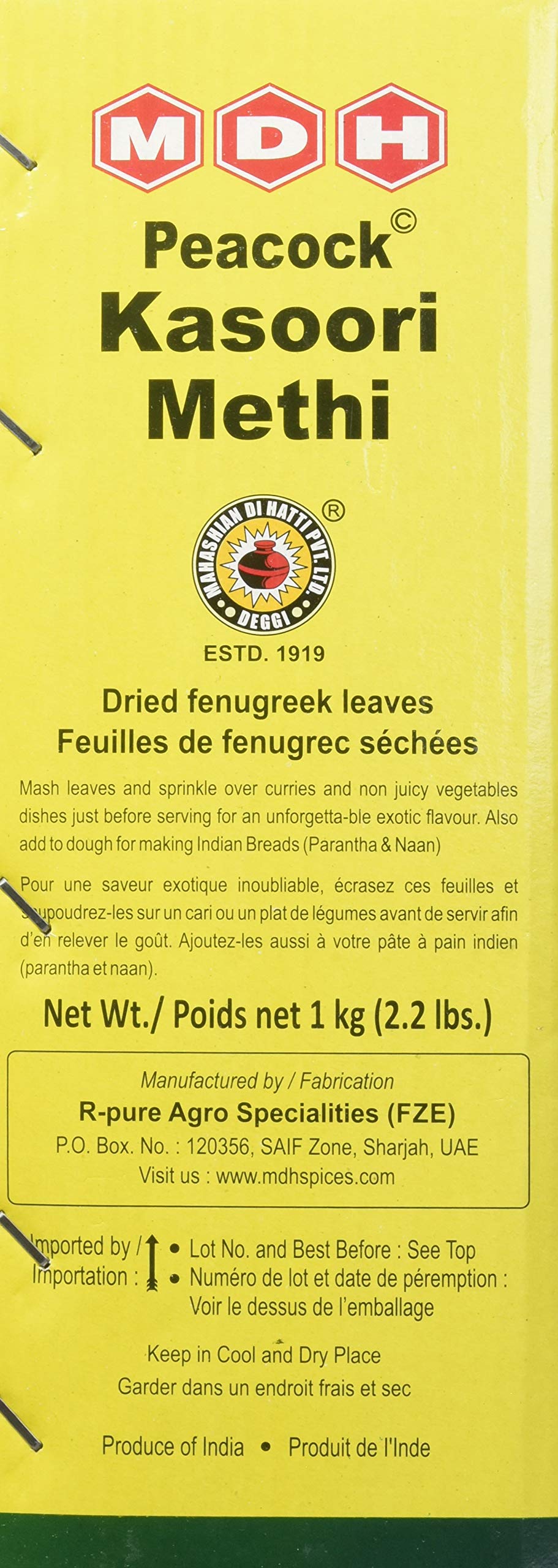 MDH peacock Kasoori Methi 1 kg - MDH Masala