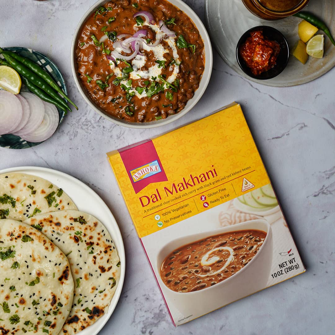 Ashoka Ready to Eat Indian Meals Since 1930, 100% Vegetarian Dal Makhani, All-Natural Traditionally Cooked Indian Food, Plant-Based, Gluten-Free and with No Preservatives, 10 Ounce