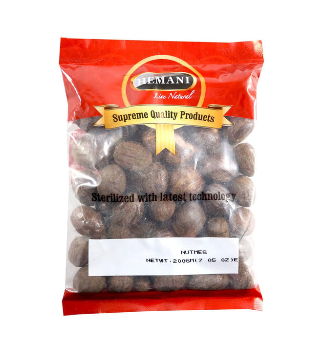 HEMANI Nutmeg Whole Spice 7.05 OZ (200g) - (Jaiphul) - Natural - Vegan - Gluten Friendly - NON-GMO - Indian Origin
