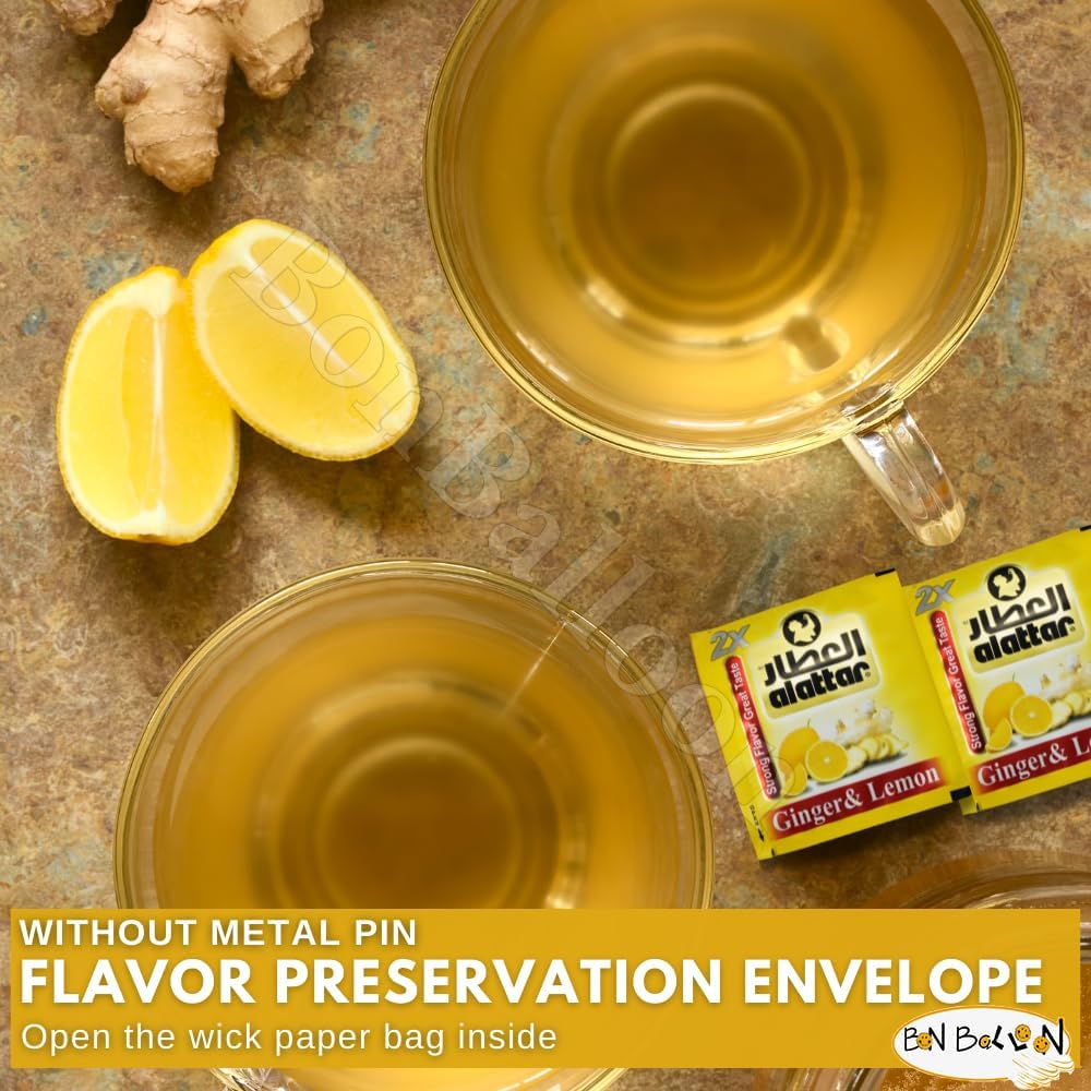 AlAttar Tea Herbal Ginger & Lemon Flower Al Attar Egyptian ElAttar Egypt Herbals Herb Arab Herbs Arabic No Additives Non Gmo Kosher Halal (20 Tea Bag)