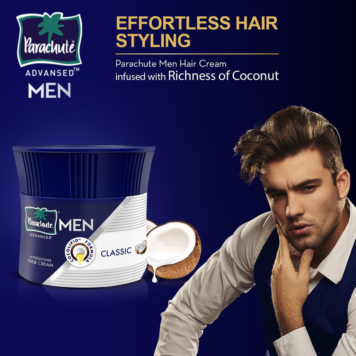 Parachute Advansed Hair Cream For Men, 3.3 fl. oz. |Hair Cream After Shower |Non Sticky Oil Replacement Hair Cream |Goodness of Coconut