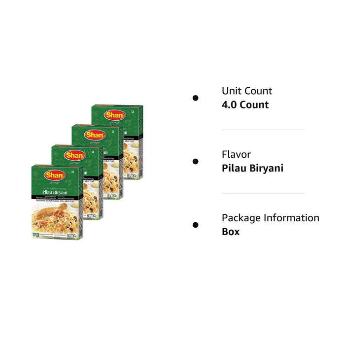 Shan - Pilau Biryani Seasoning Mix (50g) - Spice Packets for Mughal Style Meat Pilaf (Pack of 4)