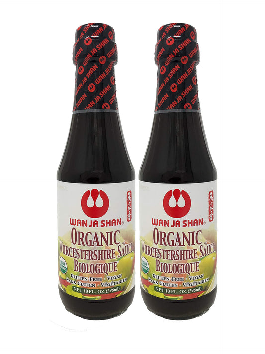 Wan Ja Shan Organic Worcestershire Sauce USDA Organic, Umami-Rich Flavor | Marinade, Glaze, Dressing & Dipping Sauce | Non GMO, Vegan, Kosher Parve Great for Meats, Vegetables & Stir Fry (10oz Pack of 2)