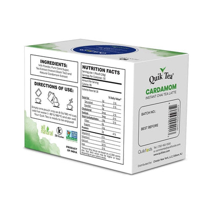 QuikTea Cardamom Chai Tea Latte - 20 Count (2 Boxes of 10 Each) - All Natural & Preservative Free Authentic Instant Chai