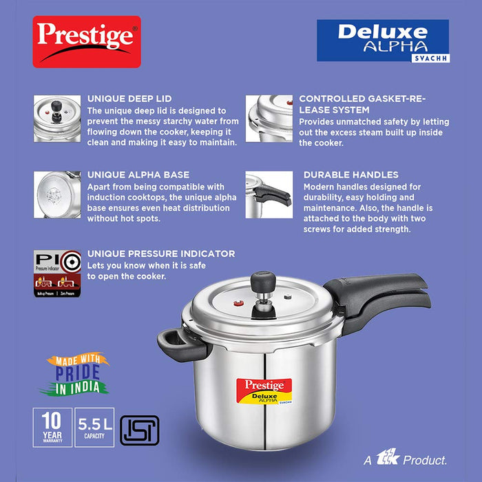 Prestige Deluxe Alpha St. Steel Pressure Cooker 5.5 Litres