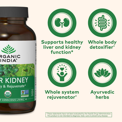 ORGANIC INDIA Liver Kidney Herbal Supplement 90 Vegetarian Capsules