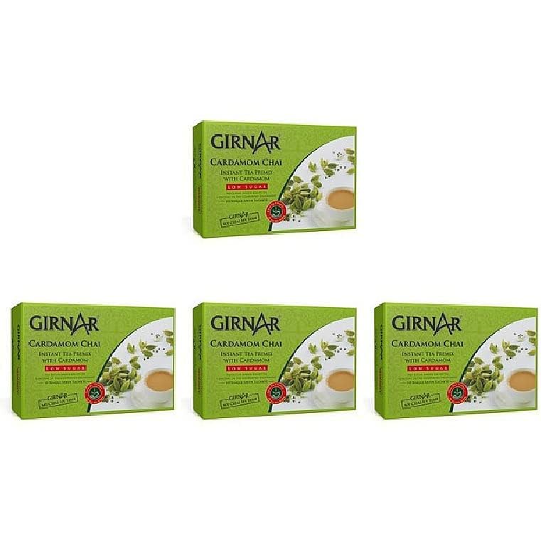 Pack Of 4 - Girnar Instant Cardamom Chai Milk Tea Reduced Sugar - 120 Gm (4.2 Oz) - Indian Tea & Coffee