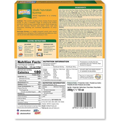 Ashoka Traditional Indian 1932, Vegan Mixed Vegetable Curry, All-Natural Ready to Eat Microwavable Entrees, Shahi Navratan Korma, Camping Friendly Meals, Gluten-Free with No Preservatives, Pack of 1