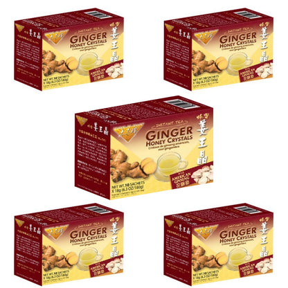 Prince of Peace Instant Ginger Honey Crystals, 5 Packs of 30 Sachets Instant Hot or Cold Beverage Easy to Brew Ginger and Honey Crystals