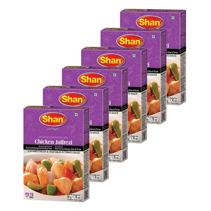 Shan Chicken Jalfrezi Recipe and Seasoning Mix 1.76 oz (50g) - Spice Powder for Stir Fried Chicken and Vegetables in Tomato Sauce - Suitable for Vegetarians - Airtight Bag in a Box (Pack of 6)