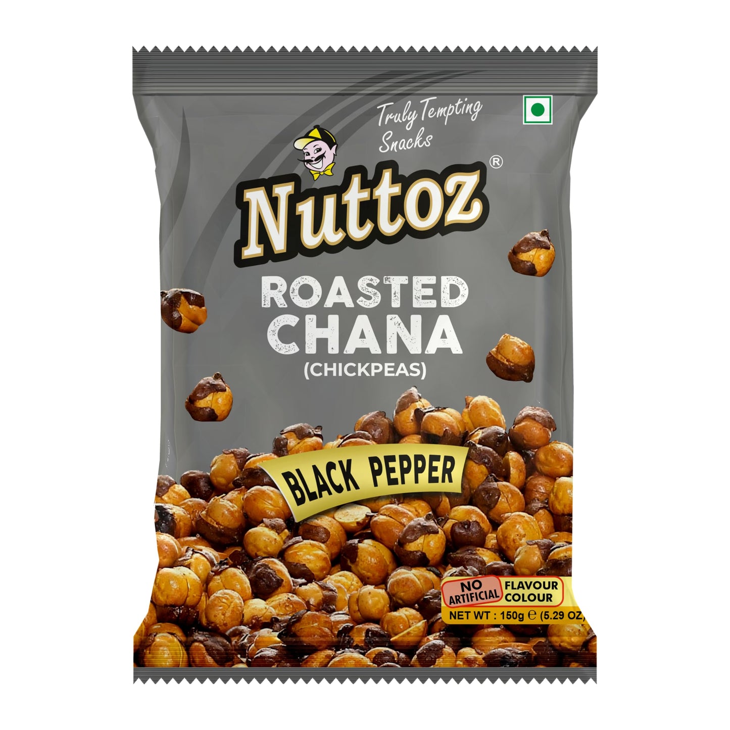 Nuttoz Roasted Chana, 150g Pack of 2, Hing Jeera, Nimbu Pudina, Black Pepper, Masala Flavors (black Pepper Roasted Chana)