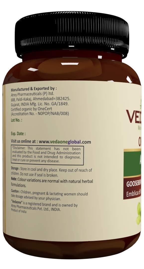 Vedaone USDA Organic Amala 750mg 60 Caplets Strengthens The Immune System