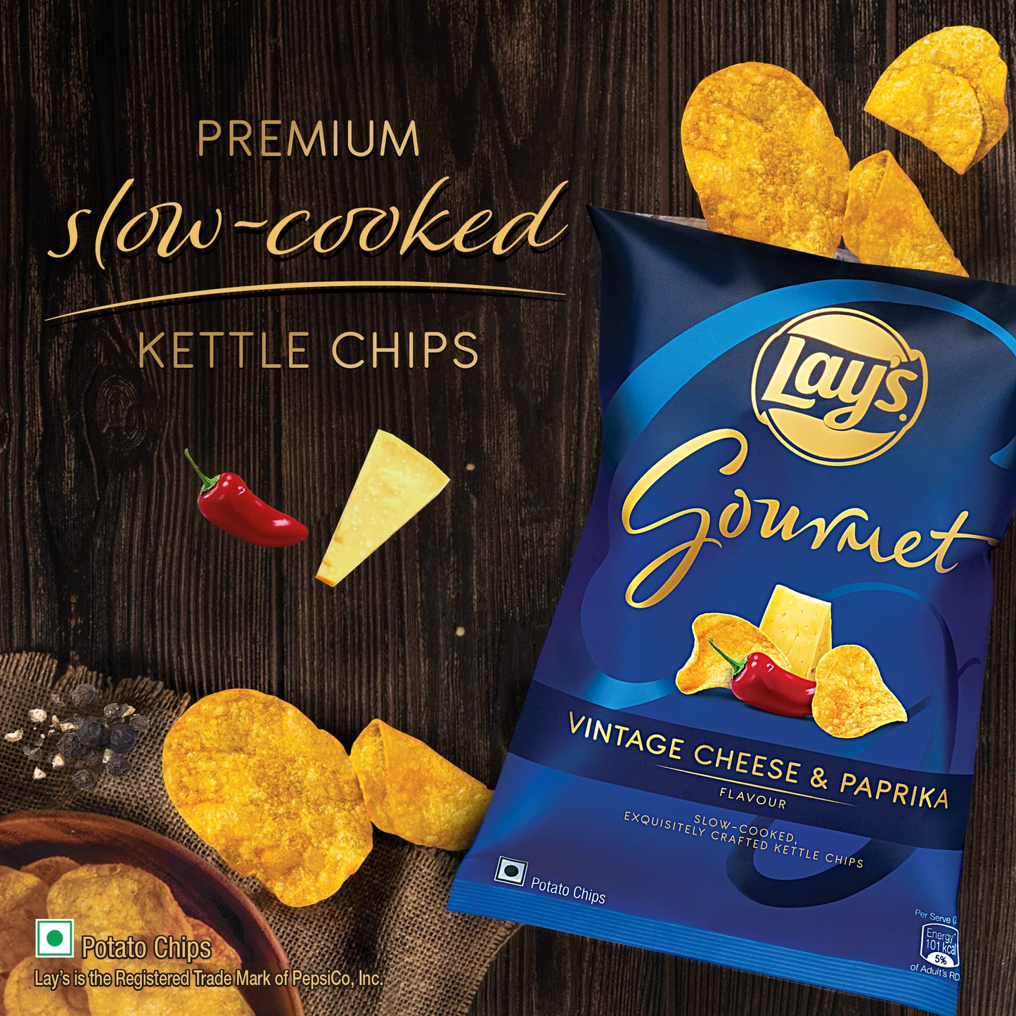 Lays Gourmet Kettle Chips, Premium Slow-Cooked Potato Chips, Chips - 2 Pack (Vintage Cheese and Paprika, 1.94oz)