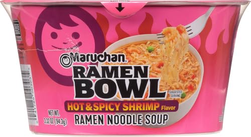 Maruchan Bowl Hot & Spicy with Shrimp Flavor Ramen Noodles with Vegetables 3.32 OZ (Pack of 12)