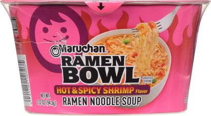 Maruchan Bowl Hot & Spicy with Shrimp Flavor Ramen Noodles with Vegetables 3.32 OZ (Pack of 12)