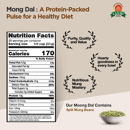 Laxmi Brand Moong Dal (Split Green Mung Beans) - 4 Pound Bag