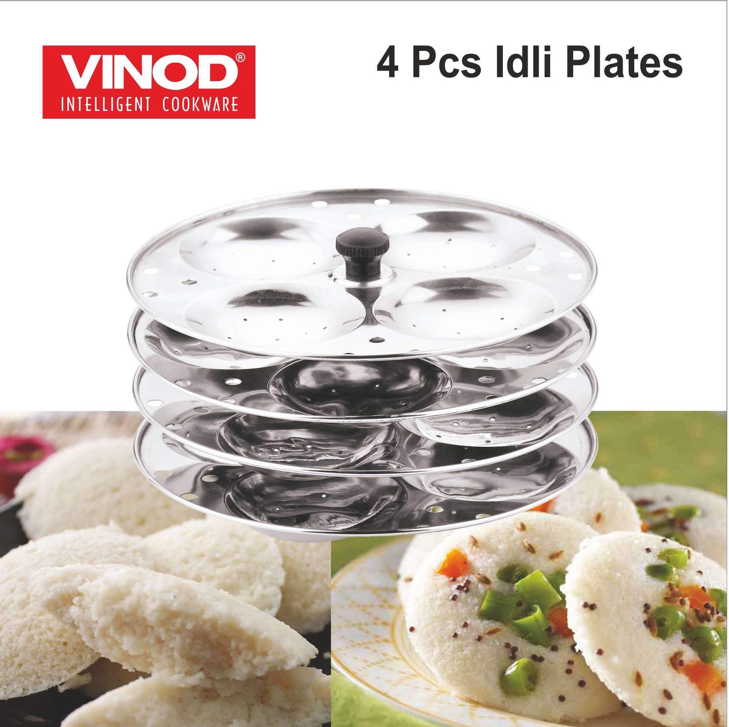 Vinod Professional Idli Stand 4 Tier Stand Makes up to 16 Idlis Easy Cleaning Stainless Steel Body - Suitable For Indian Cooking Food Grade Idli Plates For Cooker, Electric Pot, Insta Pot