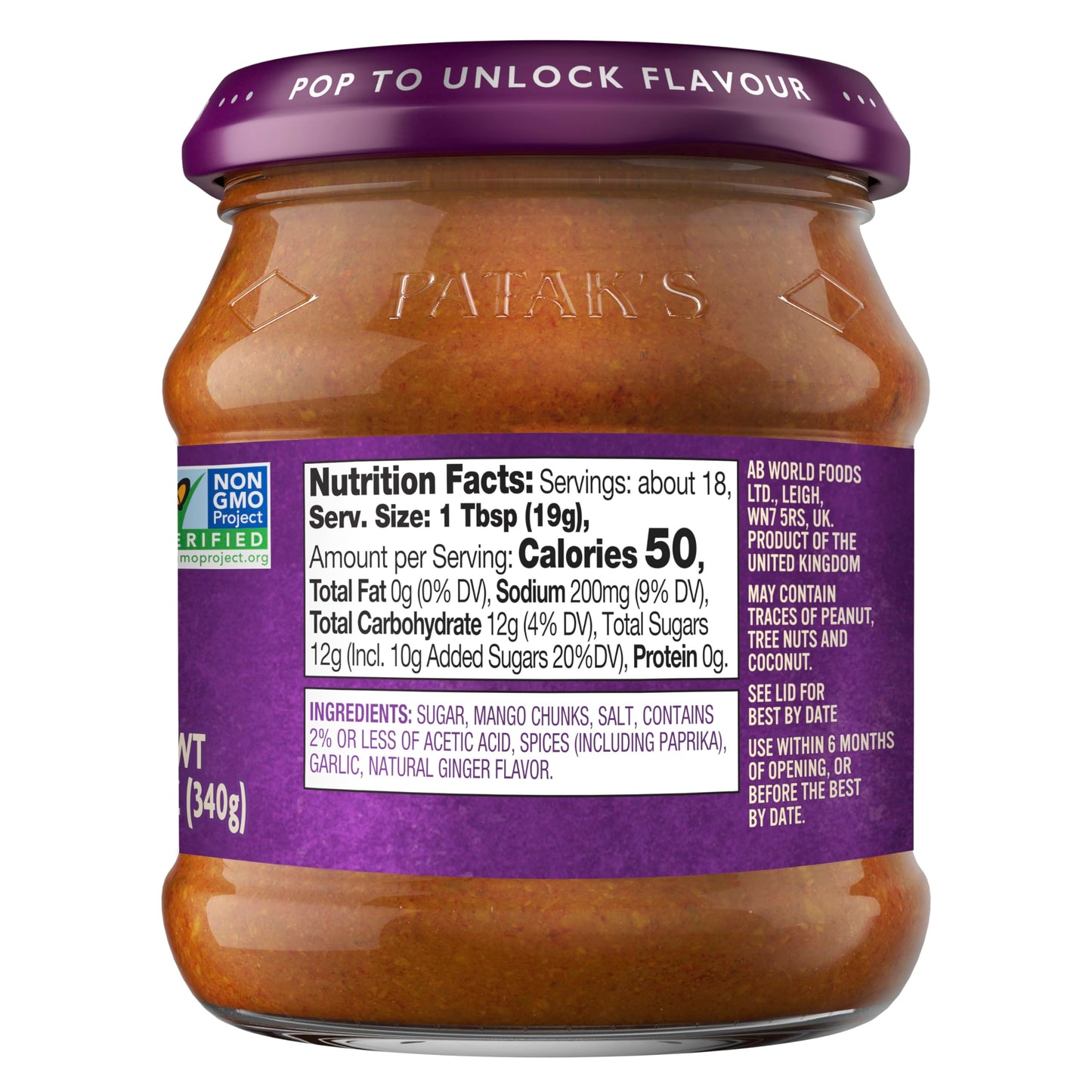 Patak's Sweet Mango Chutney - 12 Oz (Pack of 3) With Mild Mangos, and Spices, No Artificial Flavors or Colors, Gluten Free, Vegetarian Friendly