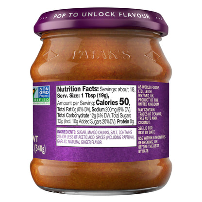 Patak's Sweet Mango Chutney - 12 Oz (Pack of 3) With Mild Mangos, and Spices, No Artificial Flavors or Colors, Gluten Free, Vegetarian Friendly