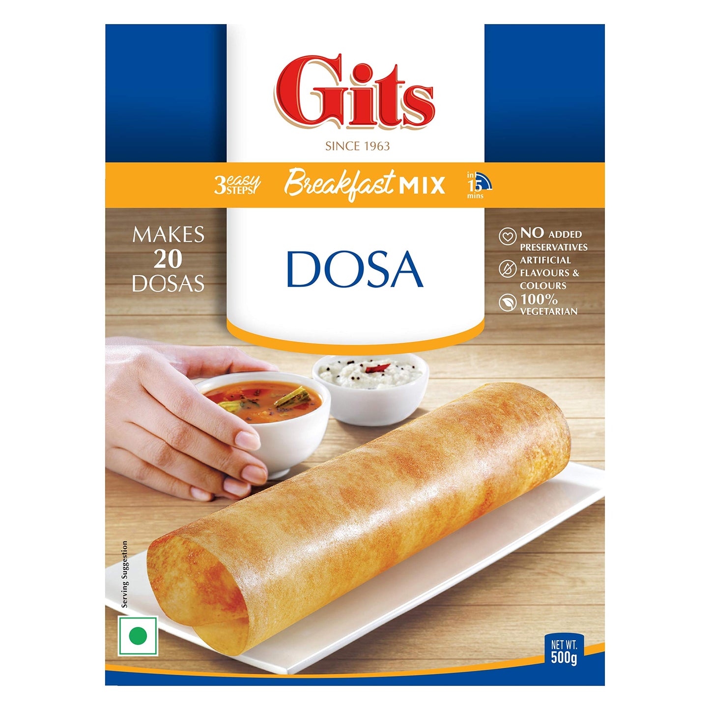 Gits Instant Rice Dosa Breakfast Mix, 1500g (Pack of 3 X 500g Each)