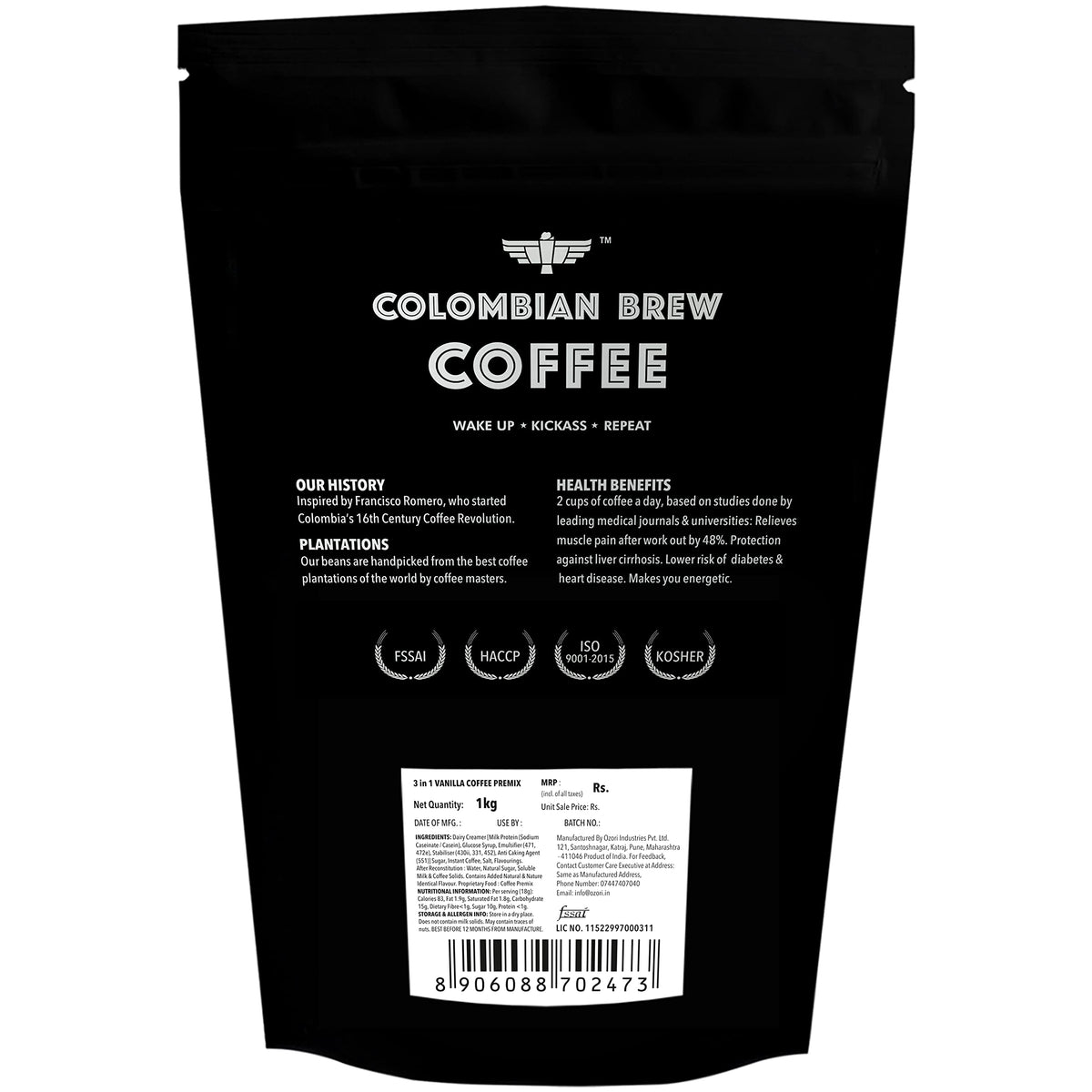 Colombian Brew Vanilla Caramel Caf Latte, Instant Coffee Powder Pre-mix (3 in 1) 1kg