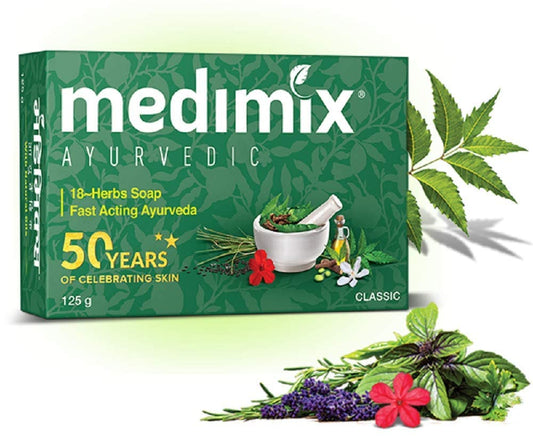 Medimix Herbal Handmade Ayurvedic18 Herb Soap for Healthy and Clear Skin, 125 Gram (Pack of 12)