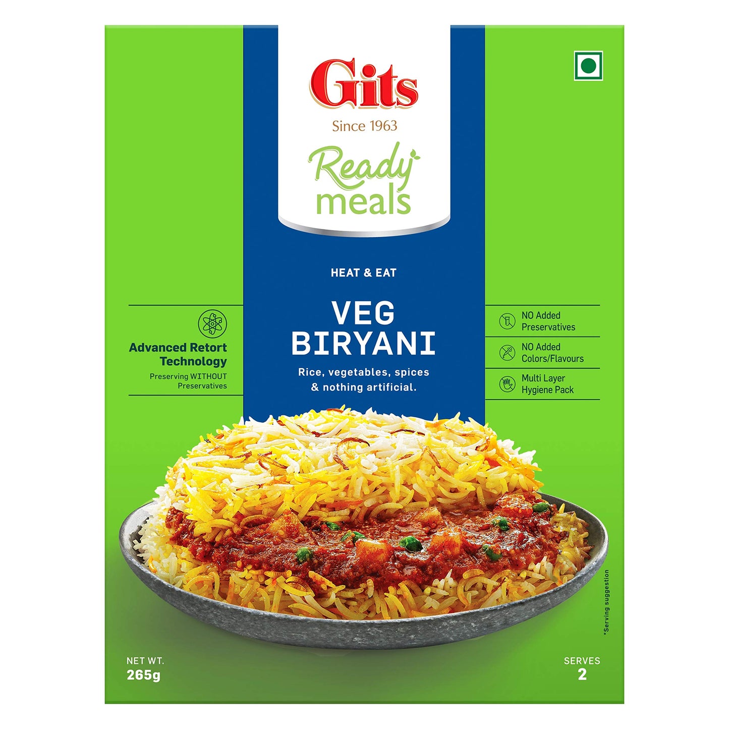 Gits Ready to Eat Veg Biryani, 795g (Pack of 3 X 265g Each)
