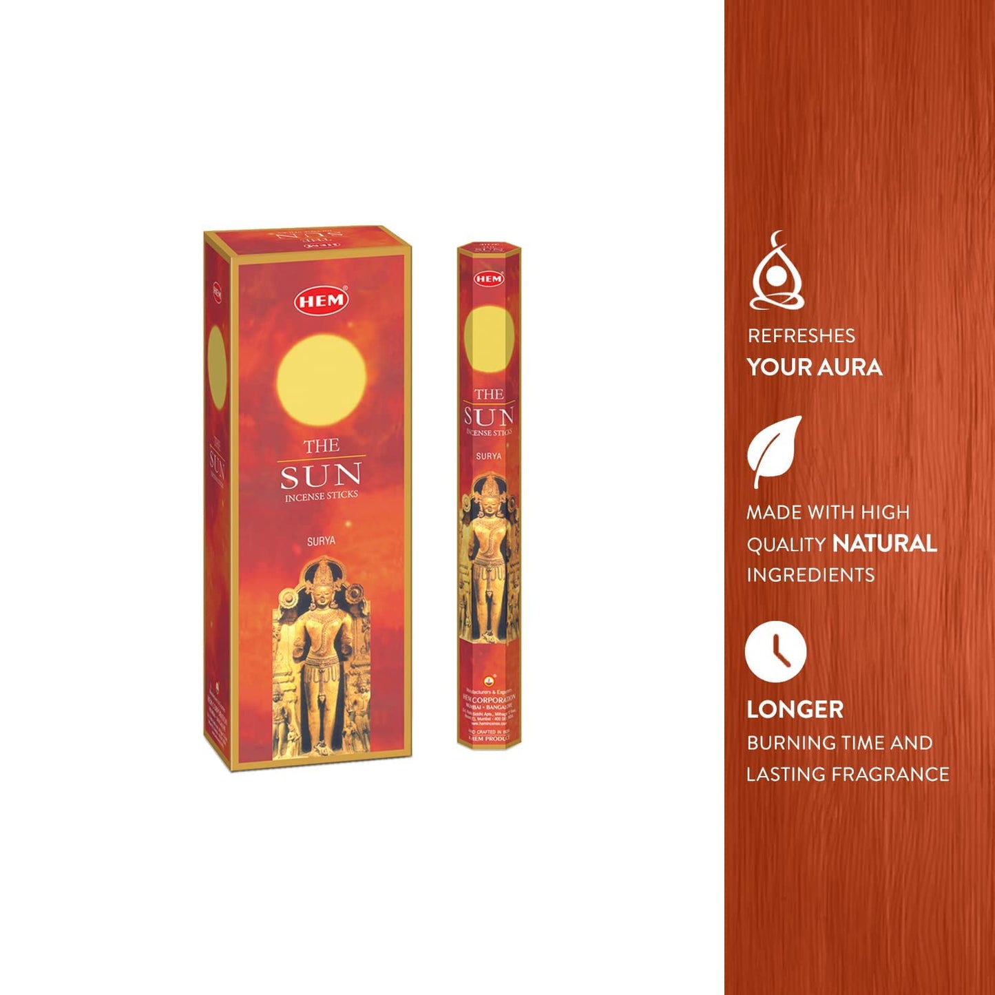 HEM Sun Incense Sticks (Pack of 6-120 Count, 301g) | Natural Fragrance for Aromatic Rooms | Odor Remover Incense for Stress Relief & Relaxation