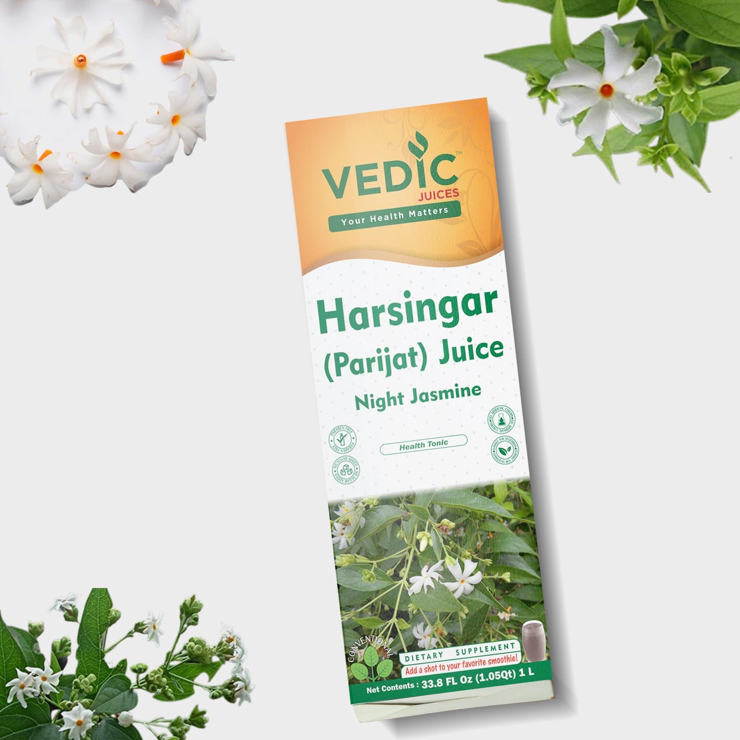 Vedic Harsingar Juice 1L - Pure and Natural Night Jasmine Juice Support Immune System - 33.8oz, Ideal for Daily Use