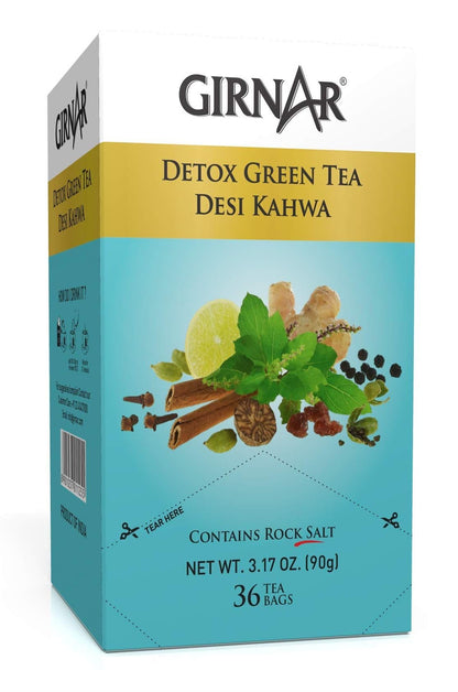 Girnar Green Tea Desi Kahwa (Detox Tea) - 36 Tea Bags X 2 Packs