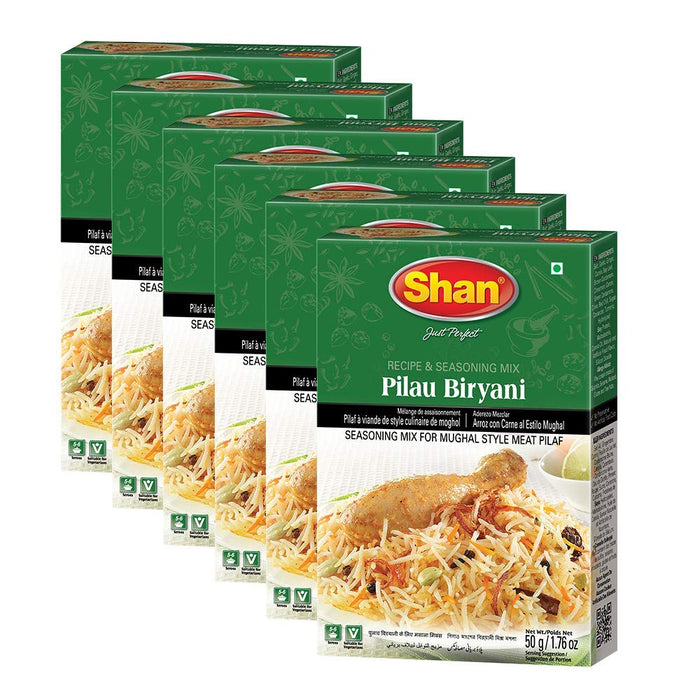 Shan - Pilau Biryani Seasoning Mix (50g) - Spice Packets for Mughal Style Meat Pilaf (Pack of 6)