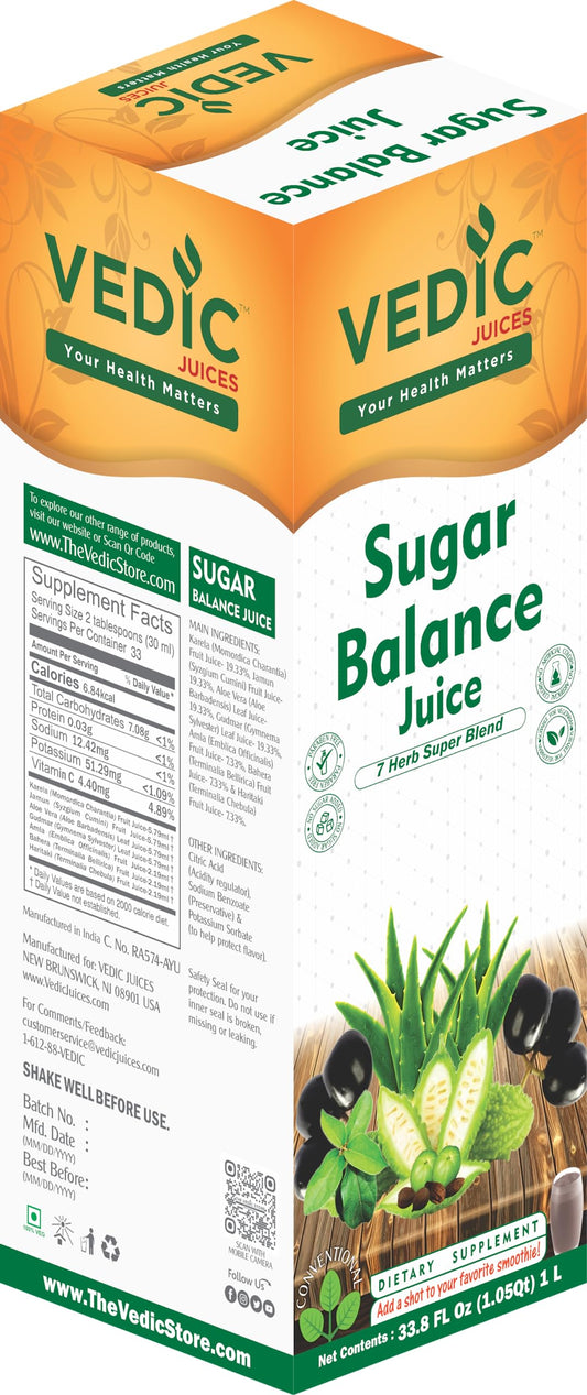 Vedic Regular Sugar Balance Juice - Fight Inflammation And Support Protein Restoration - 33.8oz, Ideal for Daily Use