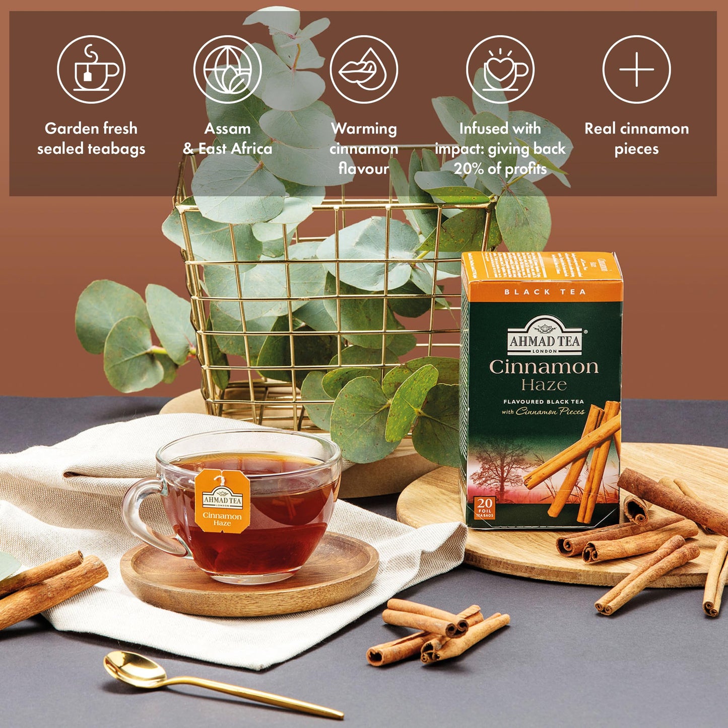 Ahmad Tea Black Tea, Cinnamon Haze Teabags, 20 ct (Pack of 6) - Caffeinated & Sugar-Free