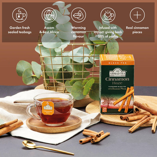 Ahmad Tea Black Tea, Cinnamon Haze Teabags, 20 ct (Pack of 6) - Caffeinated & Sugar-Free