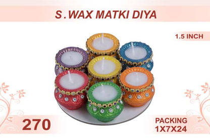 Small Wax Matki Diya 7pc 1.5inch #270 - Diwali Clay Diya