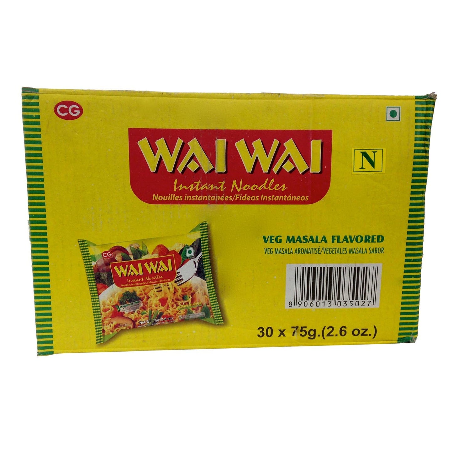 Wai Wai Instant Noodles, Veg Marsala Flavored, 2.6-Ounce 75g Packages (Pack of 30)