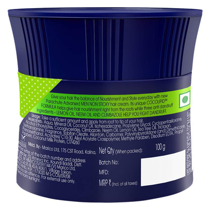 Parachute Advansed Hair Cream For Men, 100ml |Anti Dandruff |Hair Cream After Shower |Non Sticky Oil Replacement Hair Cream