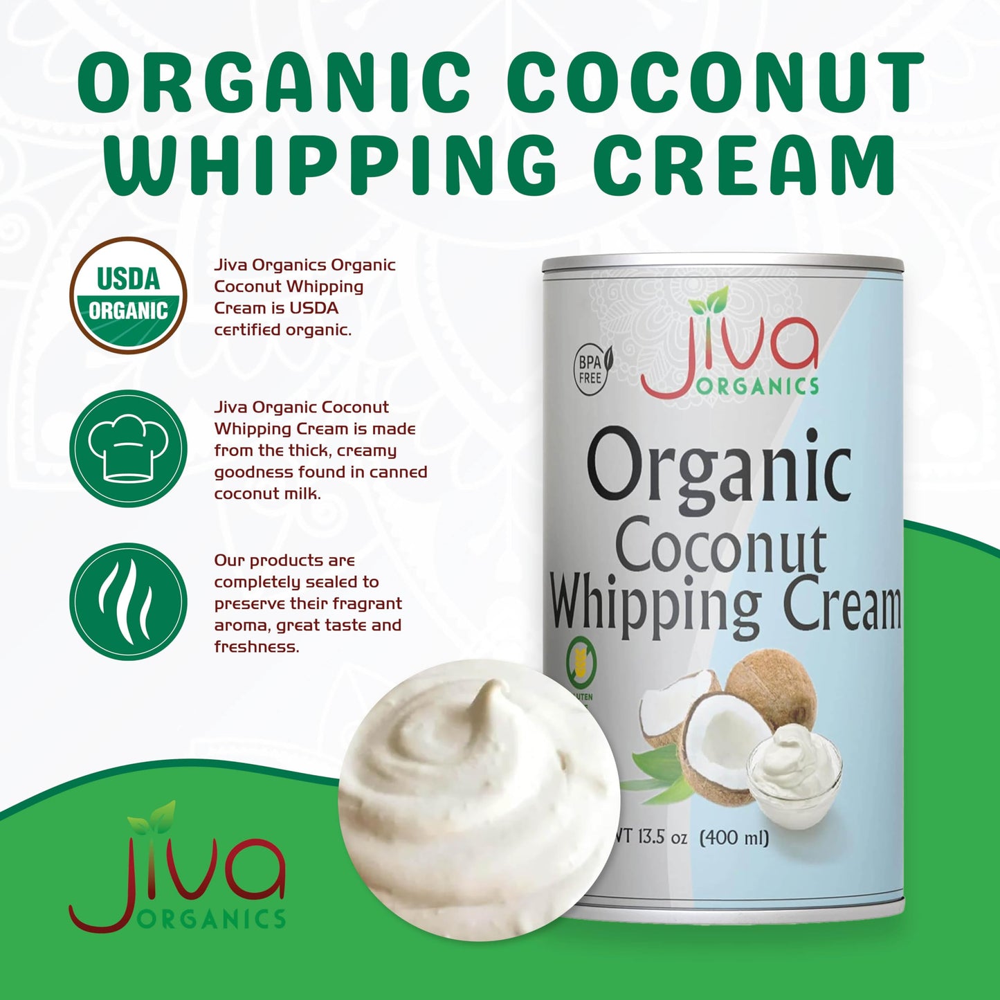 Jiva Organic Coconut Whipping Cream 14 Ounce (Pack of 12) - BPA Free, Vegan, Gluten Free, Non-GMO