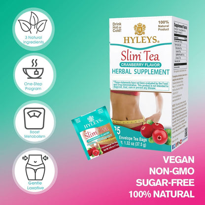 Hyleys Slim Tea Cranberry Flavor - Weight Loss Herbal Supplement Cleanse and Detox - 25 Tea Bags (1 Pack)