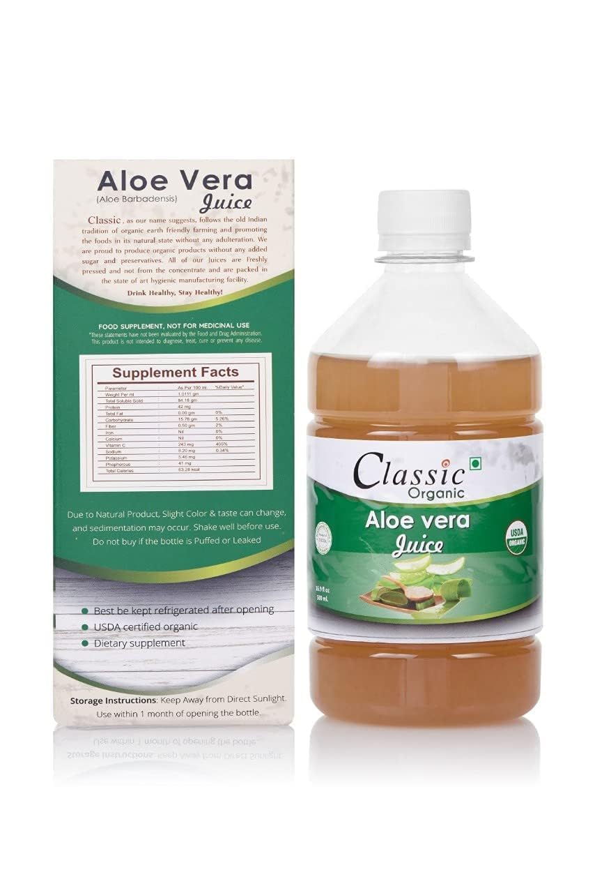 Classic Organic Aloe Vera 500 ml USDA Certified Organic Juice