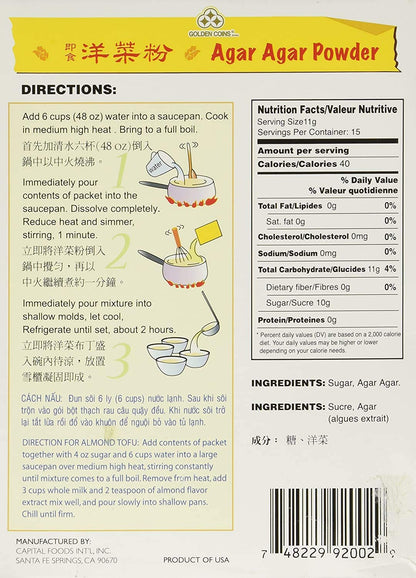 Golden Coins Agar Agar Powder, 6oz Oriental Dessert, Product of USA (4 Pack)