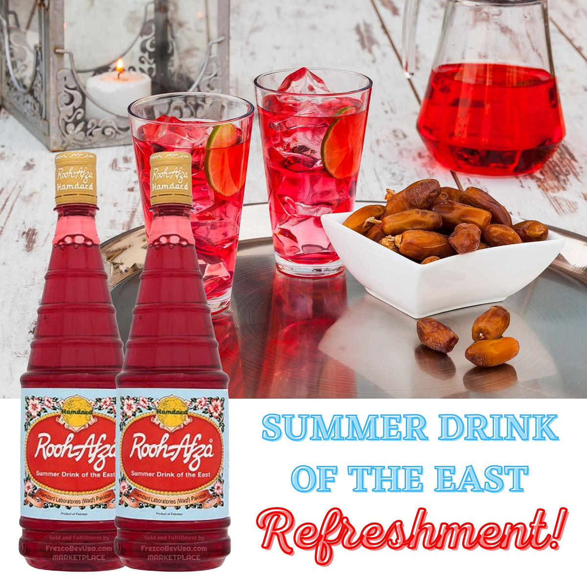 Rooh Afza - Beverage Base Sharbat Syrup (2 Pack Deal x 800 ML) Drink of the east, the taste of happiness by hamdard.