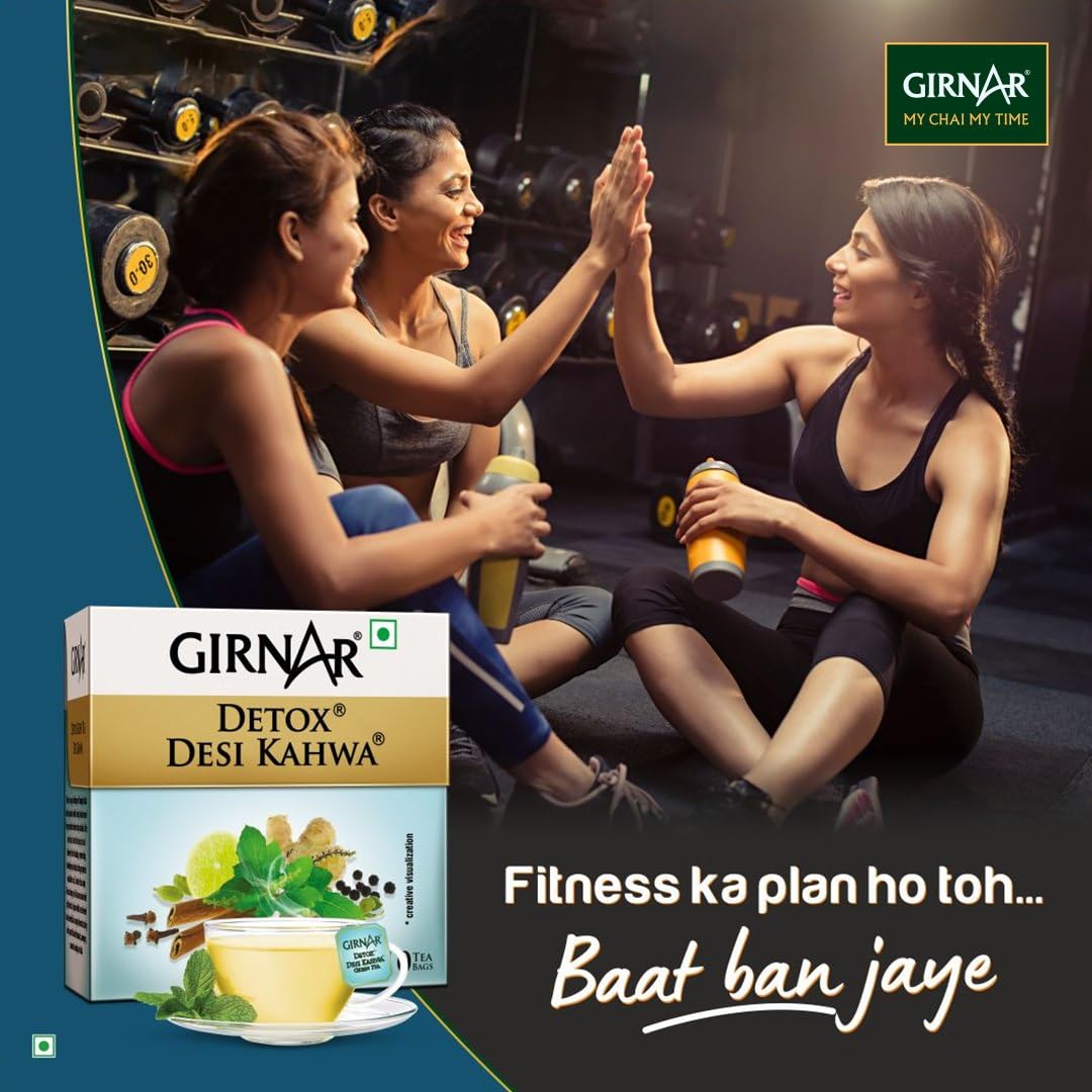 Girnar Green Tea Desi Kahwa (Detox Tea) - 36 Tea Bags X 2 Packs