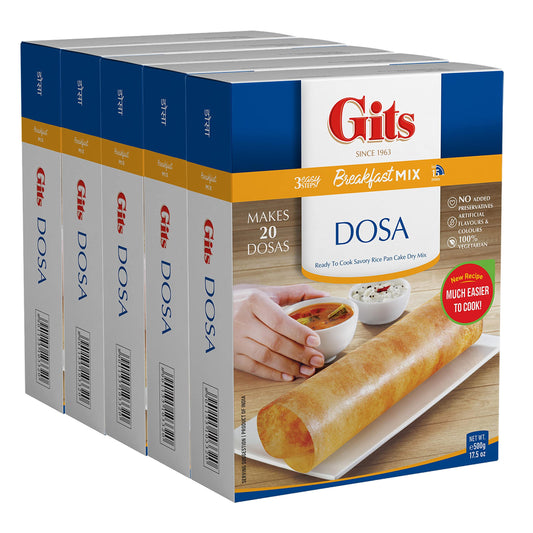 Gits Rice Dosa Instant mix 87.5 Oz (Pack of 5X17.5 Oz each) || Ready to Cook Indian Breakfast, Snack Meal | 100% Vegetarian, No Artificial Colors, Flavors, Preservatives.