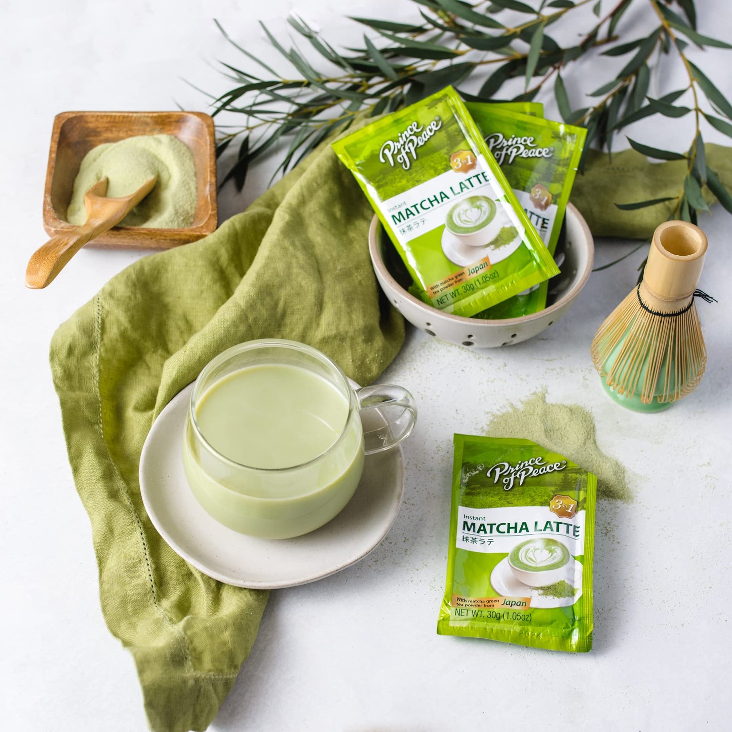 Prince of Peace 3 in 1 Matcha Latte Instant Beverage, 24 Sachets Made with Matcha Powder from Japan - Instant Hot or Cold Beverage