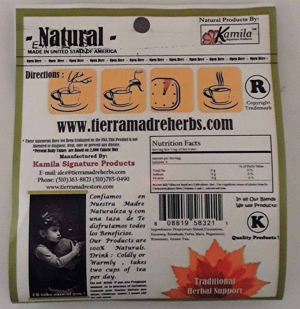 TEA, TIERRA MADRE CEREBRO-L ( BRAIN TEA SUPPORT/ TE DE HIERBAS PARA EL CEREBRO) 0.4 OZ 5 BAGS PER PACK (3 PACKS INCLUDED)