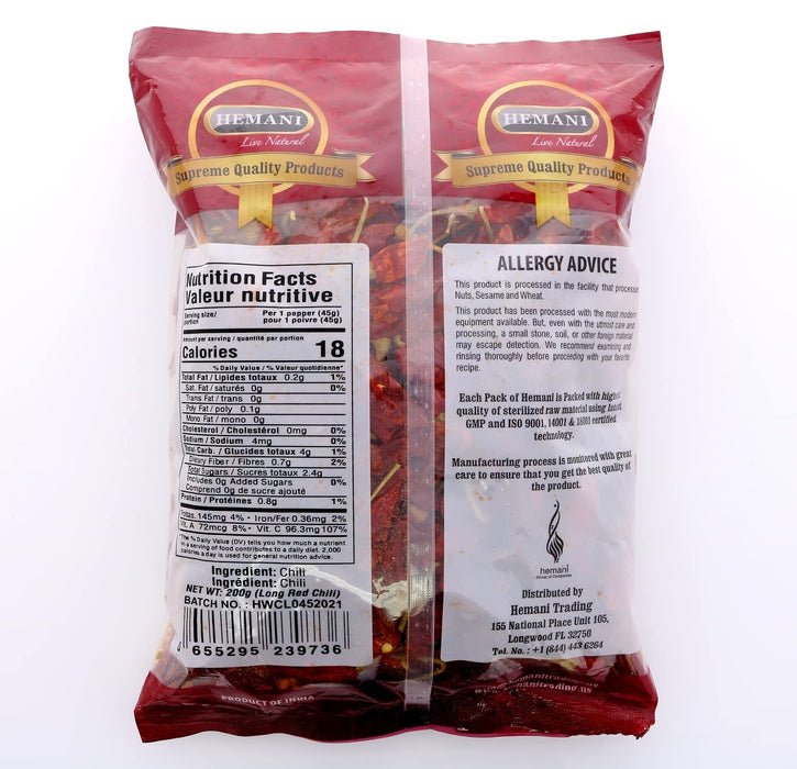 Hemani Whole Dried Long Chili - Indian Spice 100G (3.5 OZ) - All Natural - Supreme Quality - Gluten Free - NON-GMO - No Color Added - Indian Origin